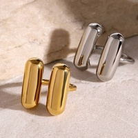 Nouvelle bague ouverte ajustable en acier inoxydable plaqué or 18 carats, design simple, double capsule, pour femmes