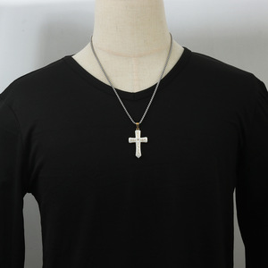 Stainless Steel <b>Cross</b> Pendant Necklace Unisex Geometric Design Two Tone Color Fashion Jewelry 23041 - Product Image 2