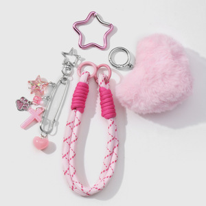 Lindo Rosa felpa amor hecho a mano perla arco Pin estrella cadena llavero para bolso encanto colgante - Product Image 4