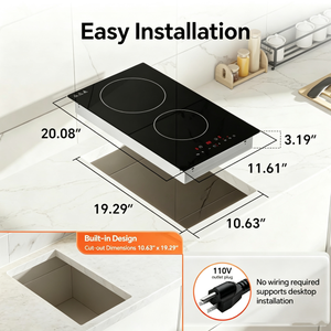 Table de cuisson à induction verticale 2 brûleurs 12 pouces encastrable 120V électrique <span class=keywords><strong>avec</strong></span> commande tactile pour petite cuisine cTUVus - Product Image 4