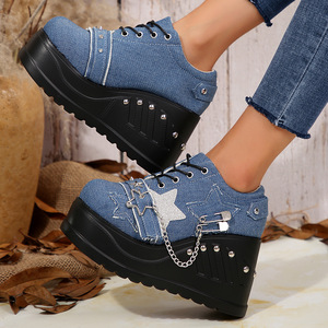 Novedad de Primavera: Zapatos Casuales de Lona con Plataforma y Cuña de Talla Grande para Mujer, con Suela Gruesa y Diseño de Estrella, Zapatos Planos Sexys - Product Image 1