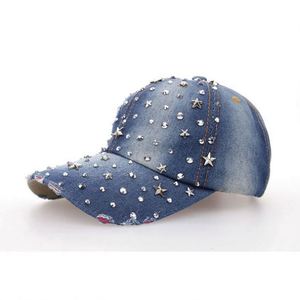 Four Seasons Fashion Shiny Soft Denim Image Style Unisex Sports <b>Baseball</b> <b>Cap</b> with Rhinestone Embroidery - Product Image 3