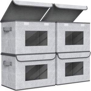 Modern Dustproof Stackable Fabric Closet <b>Storage</b> Bins with Lids for Shelves 4 Pack Gray - Product Image 1