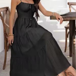 Vestido de Lino Nuevo OEM para Vacaciones, Vestido de Verano de Algodón Holgado, Sexy, con Espalda Descubierta, Cintura Alta, Diseño Sólido para Mujer - Product Image 3