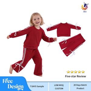 Set Felpa con Cappuccio per Ragazze, Caldo per Autunno e Inverno, Design con Fiocco, Strisce Laterali, Maniche Lunghe, Pantaloni Larghi, Consegna Rapida, Outfit Casual per Bambini - Product Image 2