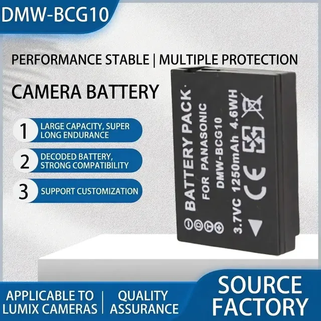 Brand New DMW-BCG10 Li-ion Camera Battery 1250mAh 4.6Wh Replacement for Lumix DMC-ZS7/ZS6/ZS25/ZS15/ZS19/SZ8