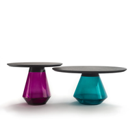 Ensemble de table basse au design moderne avec plateau en bois et base en verre, couleur personnalisée pour salon