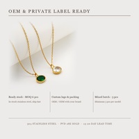 Collier Pendentif Vintage Rond avec Émeraude CZ, Plaqué Or 18K, Acier Inoxydable 304, 45cm, Vente en Gros, Collier Acero Inoxidable