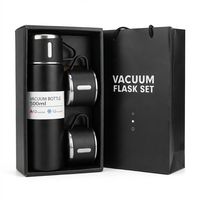 Botol Air Vakum Termos Stainless Steel Grosir, Set Hadiah Botol Vakum dengan 3 Cangkir Baja