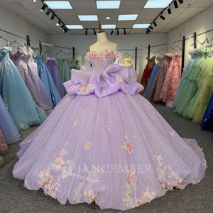 Vestido de Quinceañera Morado Dy6878-1, Vestido de Novia Lila, Vestido de Fiesta con Escote Corazón, Apliques de Chifón, Cintura Natural - Product Image 4