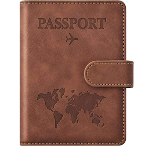 Porte-passeport et organisateur de cartes élégant fait à la main avec fermeture à deux volets en cuir véritable marron apparence de luxe haut de gamme - Product Image 5