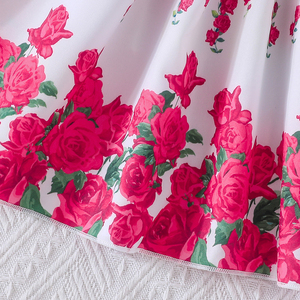 เสื้อผ้าเด็กผู้หญิง ชุดเดรสผ้าขนสัตว์แขนสั้นลายดอกไม้น่ารัก แฟชั่นหรูหรา ชุดลำลองสองชิ้น - Product Image 6