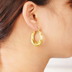 ต่างหูห่วงทองคำขาว E3936 ดีไซน์คลาสสิกสำหรับทุกเพศ เครื่องประดับแฟชั่น ชุบทอง 14K ดีไซน์บิดเกลียว ไม่มีพลอยหลัก โอกาสอื่นๆ - Product Image 6