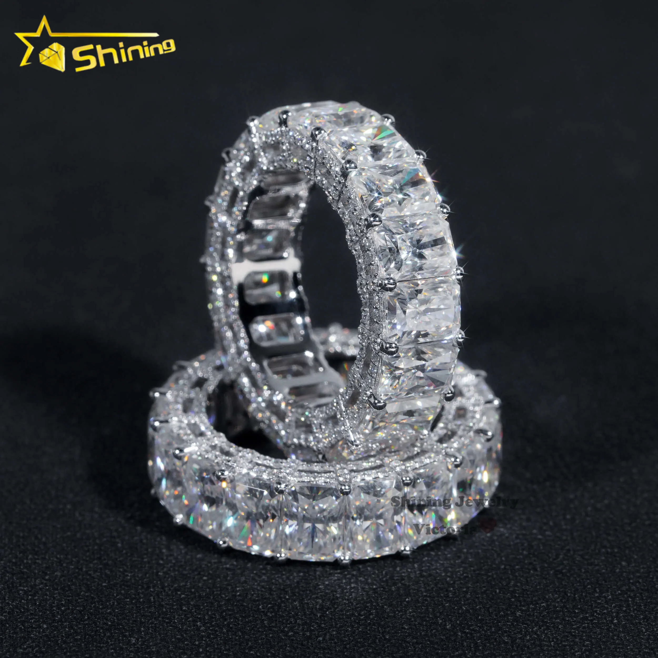 10K 14K 18K Anillo de oro real Banda DE BODA Full Eternity Lab Grown VVS Moissanite Diamond 925 Joyería Compromiso Eternity Band Ring