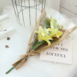 3 têtes de lys artificiels 3D à toucher réel, à tiges collées, pour mur floral DIY, arrangement floral en pot, décoration intérieure - Product Image 3