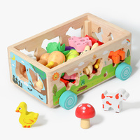 Jouet en bois COMMIKI, trieur de formes, voiture, ferme joyeuse, animaux, chariot, récolte de carottes, jeu de tri de formes, blocs de fruits de ferme, jouets éducatifs