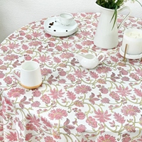 Nappe en coton vintage à motifs floraux pour table ronde, nappe en lin imprimée botanique rose pour la cuisine et les repas en plein air
