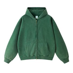 Fournisseur de sweats à capuche en coton de haute qualité à épaules tombantes pour hommes, sweats à capuche délavés vintage, patchs, effet délavé au soleil, fermeture éclair, sweats à capuche lavés - Product Image 2