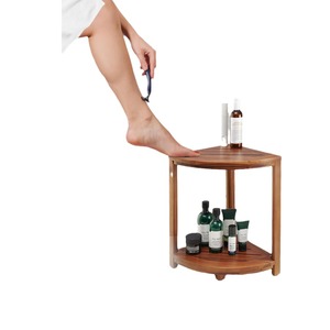 Qingzhi <b>Corner</b> <b>Shower</b> Stool Solid Wood Black Bathroom Seat With Storage <b>Rack</b> For Bath Safety - Product Image 5