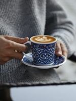Ensemble tasse et soucoupe à café en céramique, motif ethnique bleu, design européen, porcelaine vintage d'origine Jiangxi, pour la décoration de la maison et des cafés