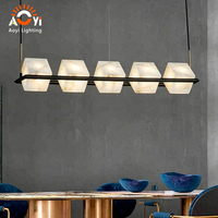 Lustre carré en onyx, marbre et métal, style moderne minimaliste, pour hôtel, salle à manger, club, bar