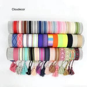 <span class=keywords><strong>Pulsera</strong></span> tejida Bohemia ajustable para mujer <span class=keywords><strong>pulsera</strong></span> ancha con borlas bordadas cuerda de algodón de moda regalo trenzado - Product Image 1