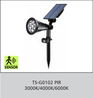 Projecteurs solaires à batterie Li-ion de bonne qualité, capteur de lumière, intensité réglable, certifiés FCC CE ROHS, étanches IP65, lampes de jardin, garantie 2 ans