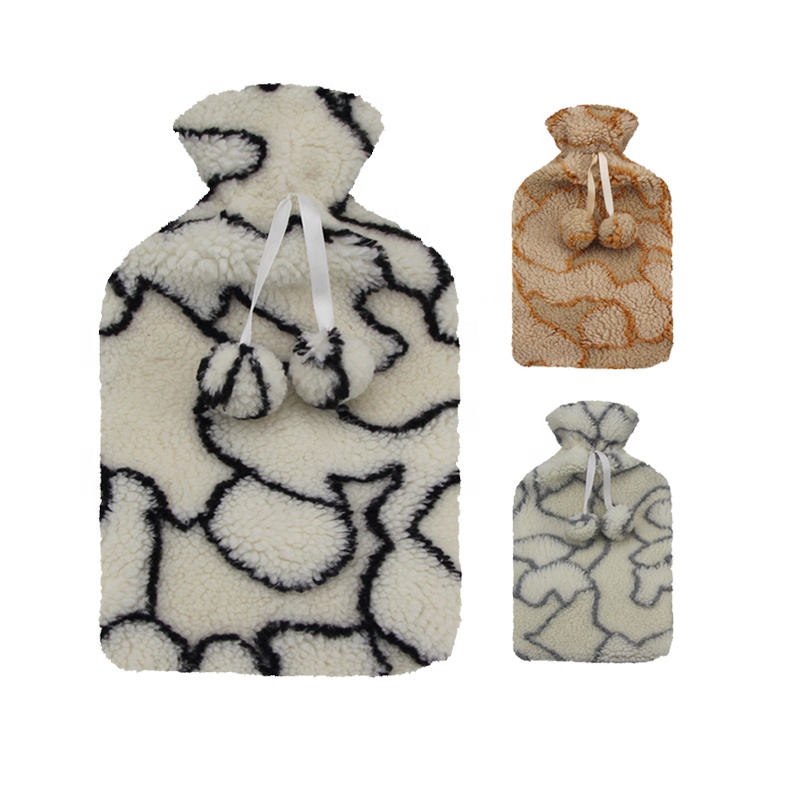 natural rubber hot and cold water bottle bag with soft fur cover for hot and cold therapy