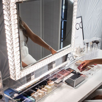 Miroir de Salle de Bain LED de Luxe Brillant, Effet Cristal Diamant, Mural, de Maquillage Avec Éclairage LED