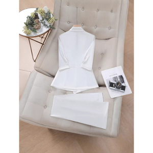 Pink Satin Blazer And Trousers Two Piece Set Women's Suit Elegant Anti-Wrinkle Commute Style YSY6608 - Product Image 2