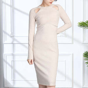 Mujeres suéter vestido de lujo elegante vestido de noche señora Casual manga larga Bodycon Maxi vestidos - Product Image 4