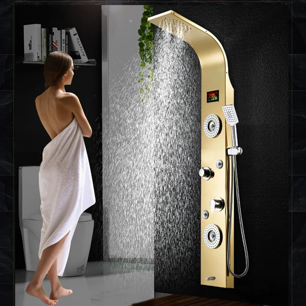 Vantory-Panel termostático Led De lluvia para baño, grifos De Ducha De acero inoxidable, Color dorado, 2023 Flg, 304