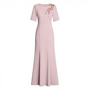 Robe de soirée sirène élégante pour femme, respirante, longue, avec broderie, manches courtes, col rond, pour l'été/le printemps - Product Image 3