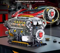 692PCS Model Kit Mesin Pembakaran V8, Blok Bangunan STEM V8 Turbocharged, Perakitan Partikel Kecil, Motor Penggerak dari Bata