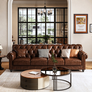 Sang Trọng Mỹ Retro Bọc Ghế 3 Chỗ Ngồi Chesterfield Nâu Chính Hãng Da Cắt Sofa Đặt Phòng Khách Đồ Nội Thất - Product Image 3