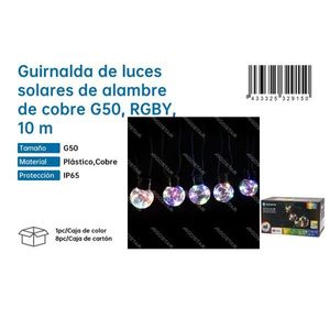 Guirnalda de Luces Solares de 10 Metros G50 con Cable de Cobre IP65 para Decoración de Jardín Exterior - Product Image 1