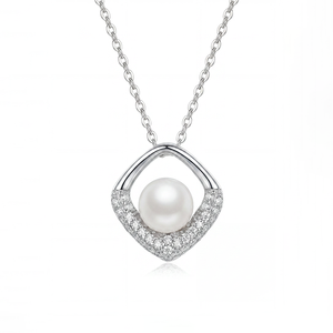 Freshwater Pearl Pendant <b>Necklace</b> S925 Silver Sparkling Cubic Zirconia Elegant Dainty Fine Jewelry Gift for Women - Product Image 1