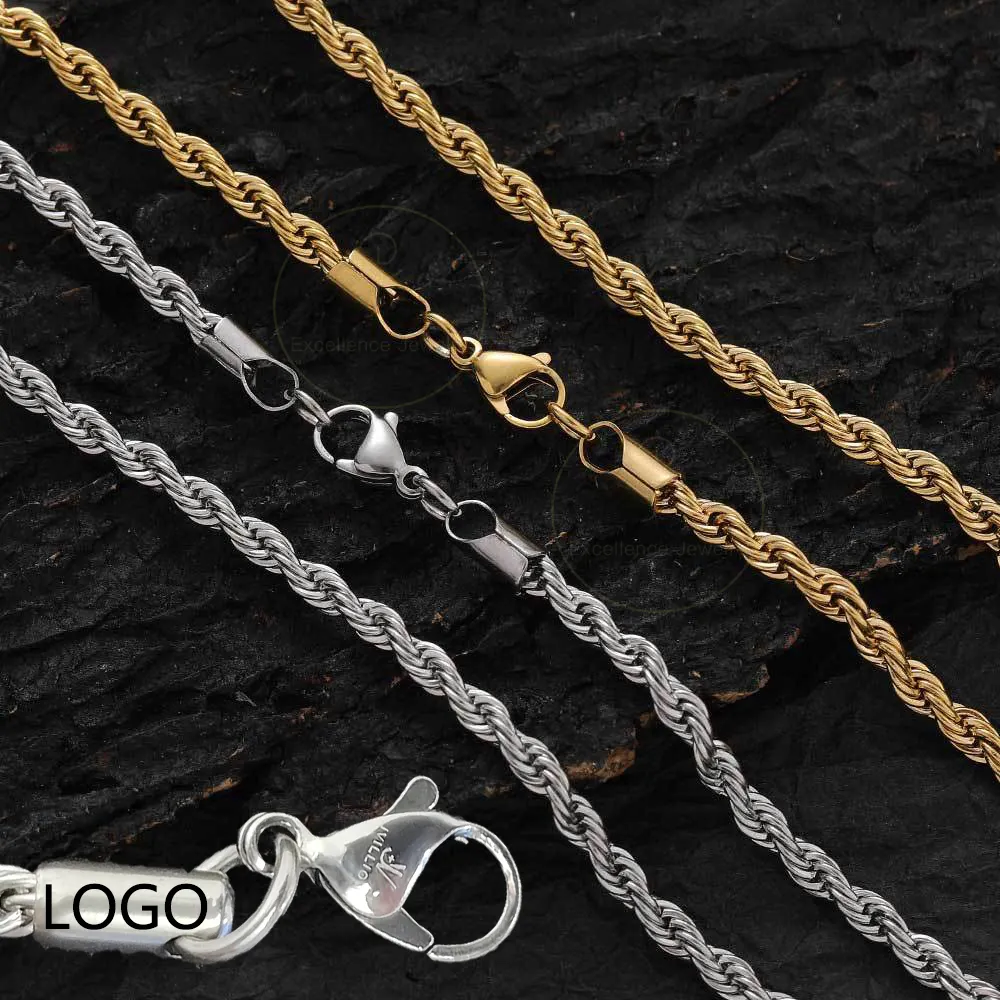 3mm 4mm 5mm 6mm Men Women Minimalist Trendy Stainless Steel 18k Gold Pltead Jewelry Twist Rope Chain Bracelet