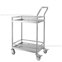 Chariot à main à double plateau en acier inoxydable avec garde-corps épaissis et roues silencieuses pour l'utilisation d'outils de laboratoire