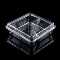 Boîte à fruits carrée en PET transparent à 3 compartiments avec couvercle séparé, jetable, pour salade de fruits frais coupés, qualité alimentaire, vente en gros, OEM
