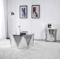Table basse hexagonale en miroir avec incrustation de cristal, Table basse moderne avec pour le salon, la chambre à coucher, le décor d'entrées et plus encore