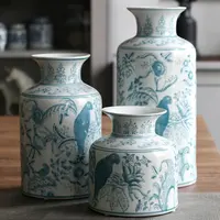 Сине-белая фарфоровая ваза с узором в виде цветов попугая, керамические украшения для цветов в гостиной