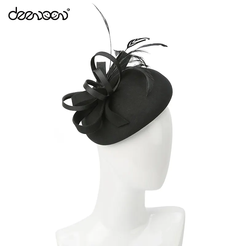 LINGLONG Tea Party Wedding Church Hats Fpr Ladies Hair Accessories Black Felt Feather Plumes Hats Women Fascinator Medicine Box