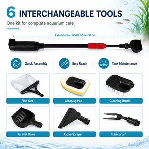 Ensemble d'outils d'entretien d'<span class=keywords><strong>aquarium</strong></span> multifonctionnel avec 6 têtes interchangeables, manche long réglable, OEM/ODM, respectueux de l'environnement - Product Image 2