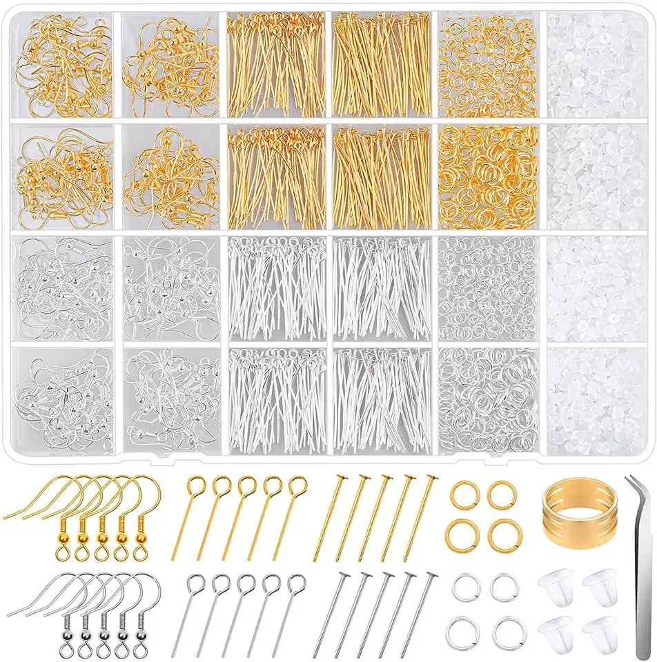 2400 pièces bricolage Kit de fabrication de bijoux en or métal et cuivre comprenant des perles et du fil pour les femmes pour la création de boucles d'oreilles et de colliers