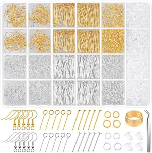 2400pcs DIY Gold Jewelry Making Kit Metal and Copper Findings Including Beads and Wire for Women for Earring Necklace Creation