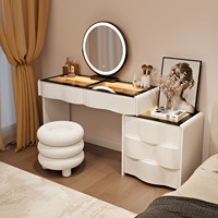 Table de maquillage moderne minimaliste en bois avec miroir LED et tiroirs de rangement pour chambre à coucher