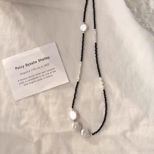 Collier en argent 925 de forme baroque, chaîne de clavicule, cristal noir pointu, lettres en argent brisé, collier de perles naturel tendance - Product Image 2