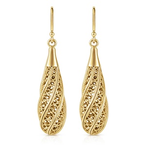 Pendientes Colgantes de Lágrima con Filigrana Dorada Estética, Novedad, Pendientes Finos Vintage para Mujer, Venta al por Mayor a Granel - Product Image 5