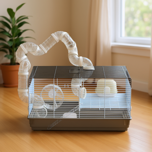 Cage compacte grise pour gerbilles 23x13x12 pouces avec tubes, roue d'exercice, gamelle, bouteille d'eau, fournitures pour petits animaux - Product Image 2